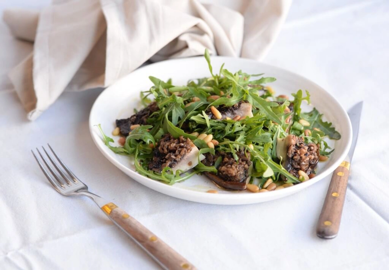 Barbecue: Salade van gegrilde portobello met truffelsalsa