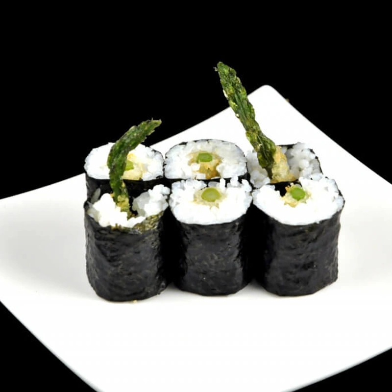 Vega sushi: Maki met groene tempura-asperges